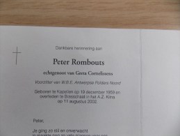 Doodsprentje Peter Rombouts Kapellen 19/12/1959 Brasschaat 11/8/2002 ( Greta Cornelissens ) - Godsdienst & Esoterisme