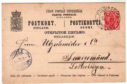 FINLANDE - ENTIER POSTAL - 18/11/1893 Pour Lothringen - Cartas & Documentos