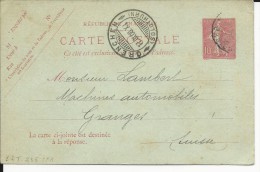 1908 - SEMEUSE - CARTE ENTIER AVEC REPONSE PAYEE MAIS SANS PARTIE REPONSE Pour GRENCHEN (SUISSE) - Overprinter Postcards (before 1995)