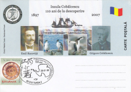 10460- EMIL RACOVITA, GRIGORE COBALCESCU, ISLAND, ANTARCTIC EXPEDITION, GULL, PENGUINS, SPECIAL POSTCARD, 2007, ROMANIA - Antarctic Expeditions