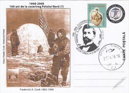 10463- FREDERICK COOK, FIRST NORTH POLE CONQUEST, EXPEDITION, BASE, SPECIAL POSTCARD, 2008, ROMANIA - Expéditions Arctiques