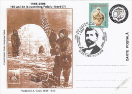 10466- FREDERICK A COOK, FIRST NORTH POLE CONQUEST, SPECIAL POSTCARD, 2008, ROMANIA - Scientific Stations & Arctic Drifting Stations