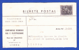 BILHETE POSTAL - COMPANHIAS REUNIDAS GÁS E ELECTRICIDADE, LISBOA - Lettres & Documents