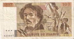 BILLETE DE FRANCIA DE 100 FRANCOS DEL AÑO 1979 DE DELACROIX SERIE U (BANKNOTE) - 100 F 1978-1995 ''Delacroix''