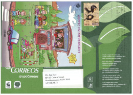 (001) Spain Mini-sheet On Cover - Posted From Spain To Australia - WWF Cover - Briefe U. Dokumente
