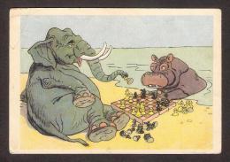 Chess Schach Echecs Ajedrez Russia 1956 Postcard " Elephant Move Rook" Painter Bazhenov - Echecs