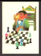 Chess Schach Echecs Ajedrez Hungary Postcard " Monkey And Chess" - Chess