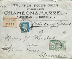 1924 - MERSON + PASTEUR - ENVELOPPE CHARGEE De BORDEAUX Pour LIBOURNE - Briefe U. Dokumente