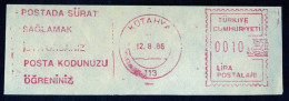 Machine Stamps (ATM) Red Special Cancels KUTAHYA 12.8.86 (#58) - Automatenmarken