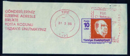 Machine Stamps (ATM) Red Special Cancels TIRE 31.3.86 (#31) - Distributors