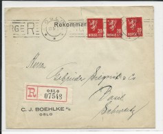 NORVEGE - 1929 - ENVELOPPE RECOMMANDEE De OSLO Pour BASEL (SUISSE) - Briefe U. Dokumente