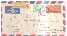 62406) India Posta Aerea Con 3 Valori  2 Da 6 A S +1 Da 8 A S Da Monegar Choultry - A Bradford Il 21-1-1956 - Storia Postale