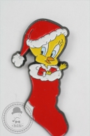 Tweety Bird In Christmas Stocking With Christmas Hat - Pin Badge #PLS - Bowling