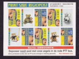 Nederland Regiopost Drachten Sheet 10 X € 0,27 Thema Geboorte, Beer, Bear - Unused Stamps