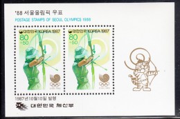 Korea South MNH Scott #B49a Souvenir Sheet Of 2 80w + 50w Women´s Archery - 1988 Olympics Games Seoul - Bogenschiessen