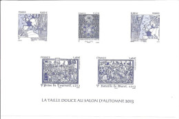 Frankreich France Blaudruckbogen Mit Marken Michel 5732-3,5743-4,5746 Gummiert Gommé 2013 Herbstsalon Salon D Automne - Autres & Non Classés