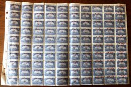 TURQUIE- RARISSIME PLANCHE 100 TIMBRES "NAVAL LEAGUE" 1915- N°13 MITCHEL-VARIÉTÉ DE SURCHARGE ROUGE DÉCALÉE- 4 SCANS - Unused Stamps
