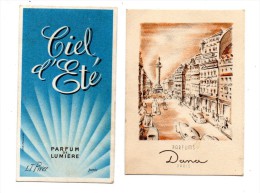 2 CARTES PARFUMEES DANA PARIS CANOE ET CIEL D'ETE PIVER - Anciennes (jusque 1960)