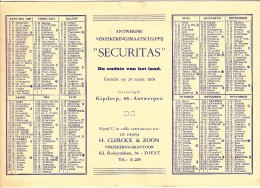 Buvard - Kalender 1960 - Vloeiblad - "Securitas" - Verzekeringsmaatschappij - Antwerpen / Anvers - Grossformat : 1941-60