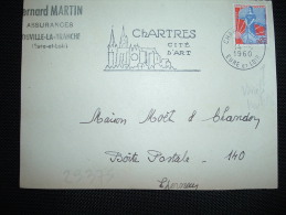 DEVANT DE LETTRE TP MARIANNE A LA NEF 0,25F VARIETE OBL.MEC.14-6-1960 CHARTRES RP (28) - 1959-1960 Marianne à La Nef
