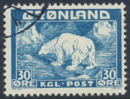 Greenland Groenland Grönland 1938, 30ø Blue Polar Bear, F-VF Used (DCGR-00005) - Oblitérés