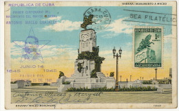 Maximum Card Monumento A Antonio Maceo Grajales  June 14  1945 Signed Doctor Antonio Maceo Y Maryatt - Cuba