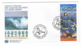 UNITED NATIONS 3 X FDC CLEAN OCEANS DES OCEANS PROPRES SAUBERE MEERE 1992 SEE ANIMALS FISHES - New York/Geneva/Vienna Joint Issues