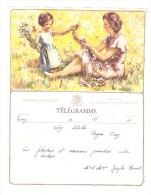 Télégramme De TROOZ, Belgique, ( MARIAGE ) Illustré D´une " Mère Et Fillette ; Champ De Fleurs "; Années 50, TB - Francobolli Telegrafici [TG]