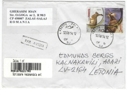 ROMANIA - Rumänien - Posta Romana - 2014 - Air Mail, Registere - Animals - Viaggiata Da Zalau Per Adazi, Latvia - Brieven En Documenten