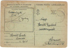 UNGHERIA - Hungary - Magyar - Ungarn - Postkarte - Postal Card - Entier Postal - Tabori Postai Levelezolap - Camp L/401 - Vrijstelling Van Portkosten