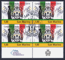 2014 SAN MARINO "JUVENTUS CAMPIONE D´ITALIA 2013/2014" QUARTINA ANNULLO PRIMO GIORNO - Used Stamps