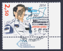 2014 SAN MARINO "20° ANNIVERSARIO SCOMPARSA AYRTON SENNA" SINGOLO ANNULLO PRIMO GIORNO - Oblitérés