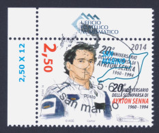 2014 SAN MARINO "20° ANNIVERSARIO SCOMPARSA AYRTON SENNA" SINGOLO ANNULLO PRIMO GIORNO - Oblitérés