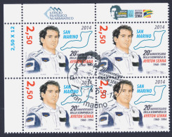 2014 SAN MARINO "20° ANNIVERSARIO SCOMPARSA AYRTON SENNA" QUARTINA ANNULLO PRIMO GIORNO - Gebraucht