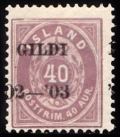 1902. I GILDI. 40 Aur Lilac. Perf. 12 3/4. Black Overprint. Variety On AFA 15y. (Michel: 32B) - JF156335 - Usados