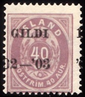 1902. I GILDI. 40 Aur Lilac. Perf. 12 3/4. Black Overprint Misplaced Overprint.. (Michel: 32B) - JF156339 - Usados