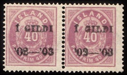 1902. I GILDI. 40 Aur Lilac. Perf. 14x13½. Black Overprint. Pair. (Michel: 32A) - JF156334 - Used Stamps