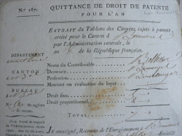 EURE & LOIR- QUITTANCE Pour DROIT DE PATENTE De BOULANGER à BONNEVAL- An 6/ Boulangerie. - ... - 1799