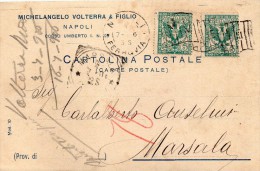 1906 CARTOLINA CON ANNULLO NAPOLI X MARSALA + ANNULLO A BANDIERA - Marcophilia