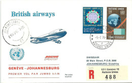 Luftpost  "British Airways - Erstflug Jumbo 747B  Genève - Johannesburg"               1976 - Primi Voli