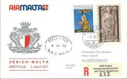 Luftpost  "Air Malta - Erstflug  Zürich - Malta"  (FL-Frankatur)             1977 - Eerste Vluchten