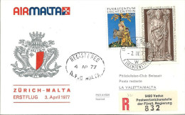 Luftpost  "Air Malta - Erstflug  Zürich - Malta"  (FL-Frankatur)             1977 - Erst- U. Sonderflugbriefe