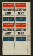 Plate Block -1965 USA Salvation Army 100th Anniv Stamp Sc#1267 Martial Organization Christian - Plate Blocks & Sheetlets