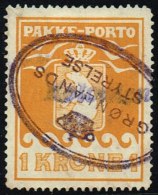 1930.  PAKKE PORTO. 1 Kr. Yellow. Thiele. Perf. 11 ½. Cancelled Twice. Scarce. (Michel: 11A) - JF158277 - Spoorwegzegels