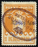 1930.  PAKKE PORTO. 1 Kr. Yellow. Thiele. Perf. 11 ½. Cancelled Twice. Scarce. (Michel: 11A) - JF158277 - Paquetes Postales
