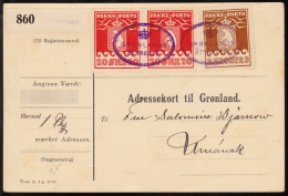 1930. 3 Kr. Brown And Pair 20 øre Red. Thiele Letterpress. Perf. 11 ½. On Fine Adressek... (Michel: 12A+) - JF112141 - Paquetes Postales