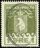 1916. PAKKE PORTO. 1 øre Ol Green. Thiele. Perf 11 ½. Off. Reperforation At Top. STYREL... (Michel: 4A) - JF171294 - Paquetes Postales