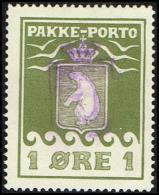 1916. PAKKE PORTO. 1 øre Ol Green. Thiele. Perf 11 ½. Shield Cancel. Scarce.  (Michel: 4A) - JF171304 - Pacchi Postali