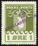 1916. PAKKE PORTO. 1 øre Ol Green. Thiele. Perf 11 ½. GRØNLANDS STYRELSE. (Michel: 4A) - JF171339 - Pacchi Postali