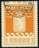 1937. PAKKE PORTO. 1 Kr. Yellow. Andreasen & Lachmann Litho. Perf. 11. Steelcancel GRØN... (Michel: 14) - JF171355 - Paketmarken